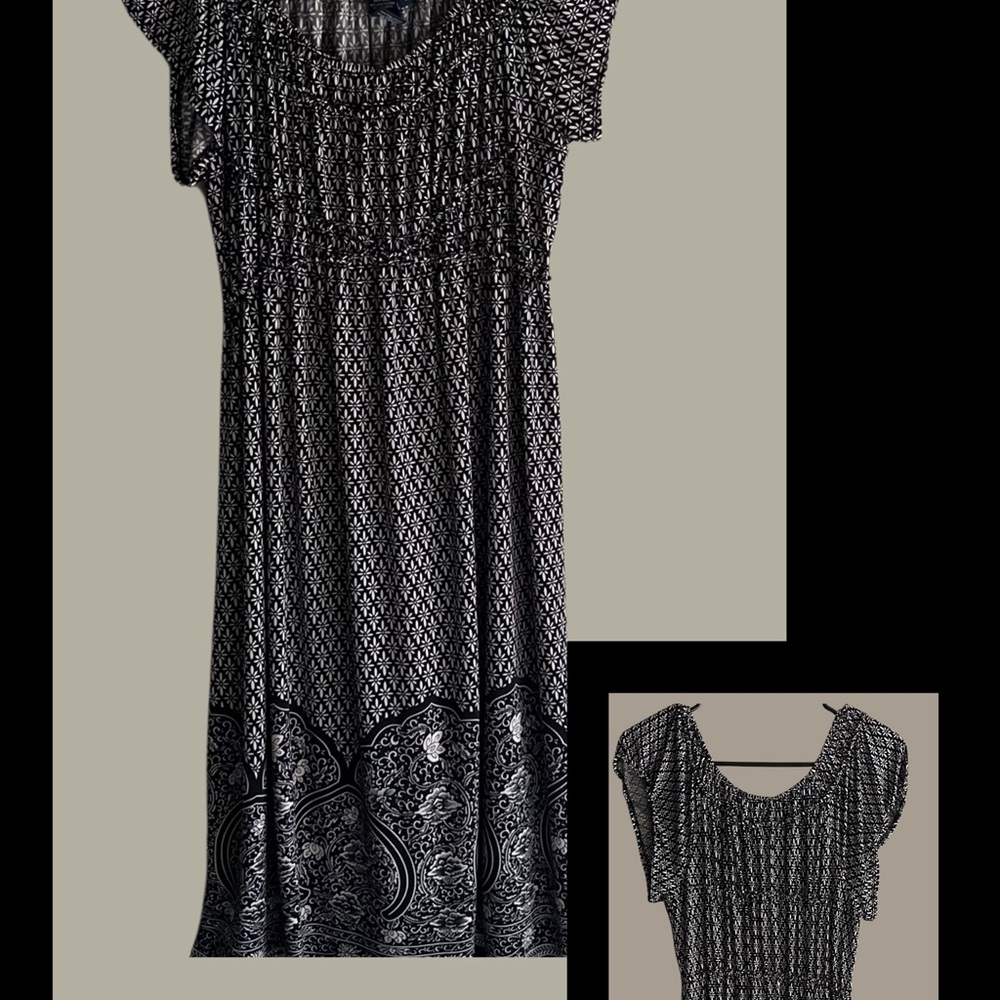 Max Edition Black Midi Sundress with Ruched Tiered Design and Flutter Sleeves